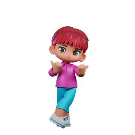 Cute Boy Pointing At Side  3D Illustration