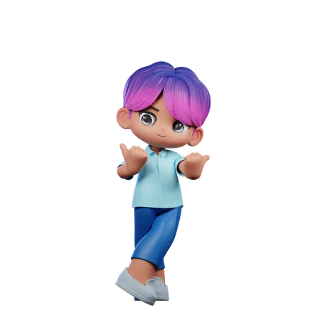 Cute Boy Pointing At Side Pose  3D Illustration