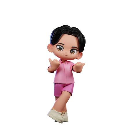 Cute Boy Pointing At Side Pose  3D Illustration