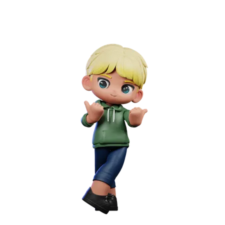 Cute Boy Pointing At Side Pose  3D Illustration