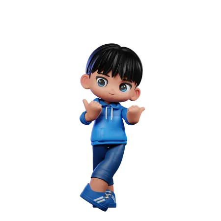 Cute Boy Pointing At Side Pose  3D Illustration