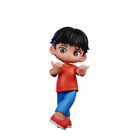 Cute Boy Pointing At Side Pose  3D Illustration