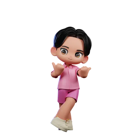 Cute Boy Pointing At Side Pose  3D Illustration