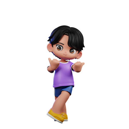 Cute Boy Pointing At Side Pose  3D Illustration