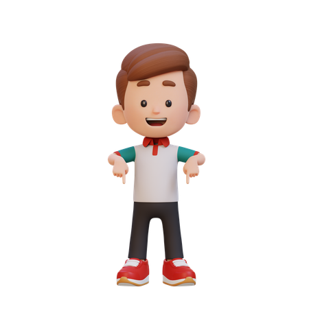 下を指差すかわいい男の子  3D Icon