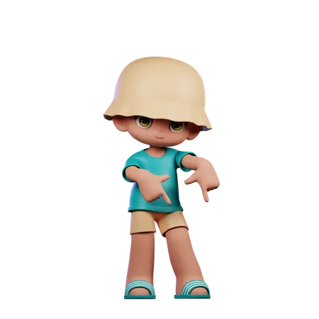 Cute Boy Pointing Down  3D Illustration