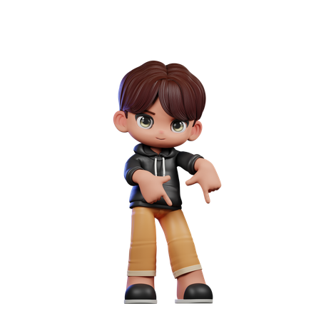 Cute Boy Pointing Down  3D Illustration