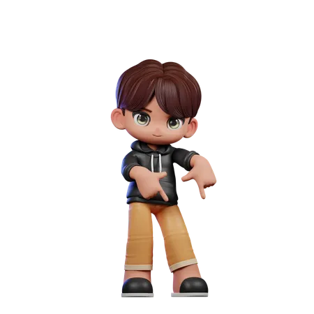 Cute Boy Pointing Down  3D Illustration