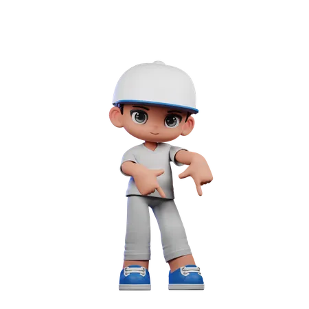 Cute Boy Pointing Down Pose  3D Illustration