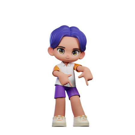 Cute Boy Pointing Down Pose  3D Illustration