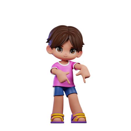 Cute Boy Pointing Down Pose  3D Illustration