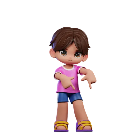 Cute Boy Pointing Down Pose  3D Illustration