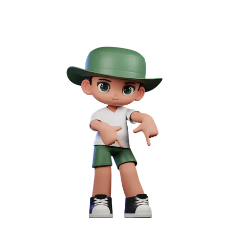 Cute Boy Pointing Down Pose  3D Illustration