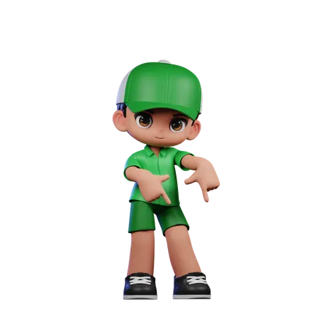 Cute Boy Pointing Down Pose  3D Illustration