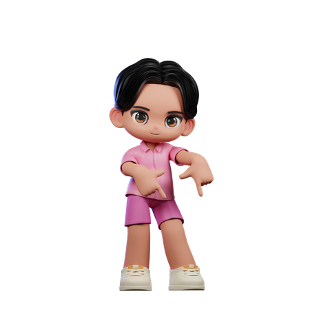 Cute Boy Pointing Down Pose  3D Illustration