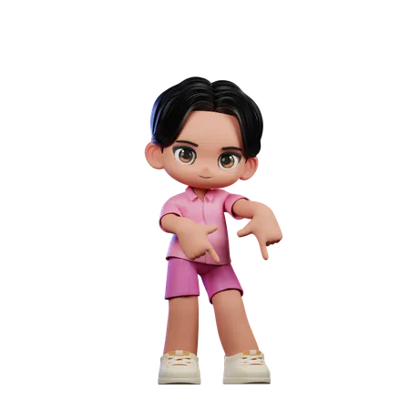 Cute Boy Pointing Down Pose  3D Illustration