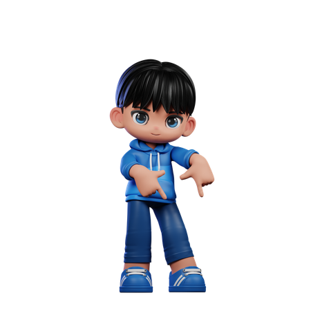 Cute Boy Pointing Down Pose  3D Illustration