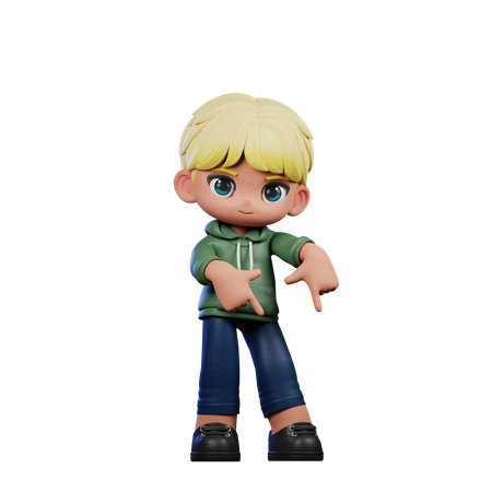 Cute Boy Pointing Down Pose  3D Illustration