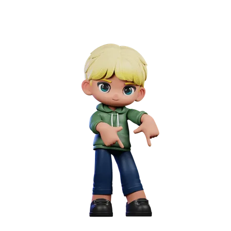 Cute Boy Pointing Down Pose  3D Illustration