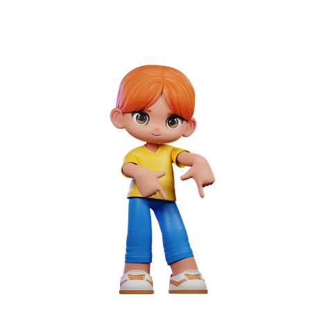 Cute Boy Pointing Down Pose  3D Illustration