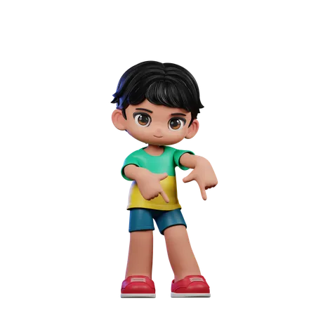 Cute Boy Pointing Down Pose  3D Illustration