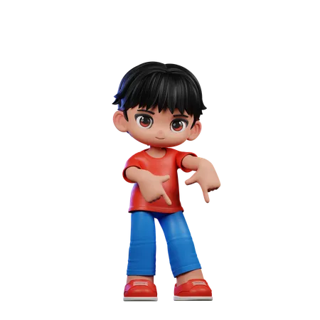 Cute Boy Pointing Down Pose  3D Illustration