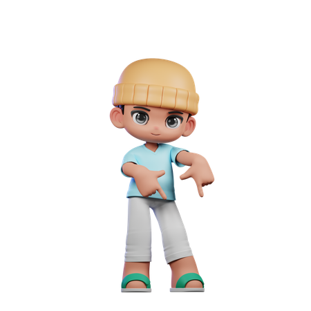 Cute Boy Pointing Down Pose  3D Illustration