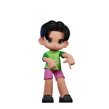 Cute Boy Pointing Down Pose  3D Illustration