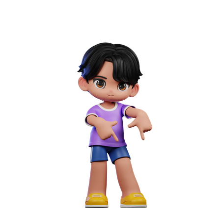 Cute Boy Pointing Down Pose  3D Illustration