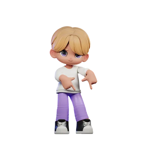 Cute Boy Pointing Down Pose  3D Illustration