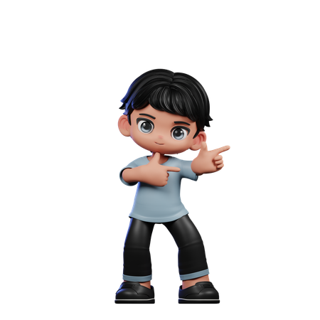 Cute Boy Pointing Left  3D Illustration