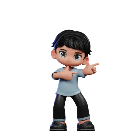 Cute Boy Pointing Left  3D Illustration