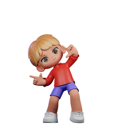Cute Boy Pointing Left  3D Illustration