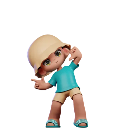 Cute Boy Pointing Left  3D Illustration