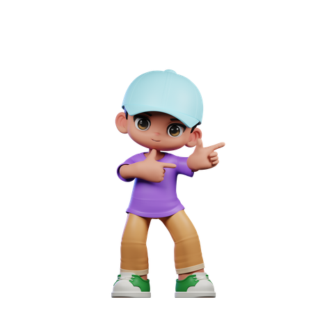 Cute Boy Pointing Left  3D Illustration