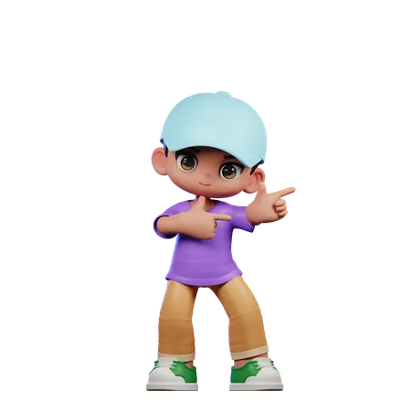 Cute Boy Pointing Left  3D Illustration