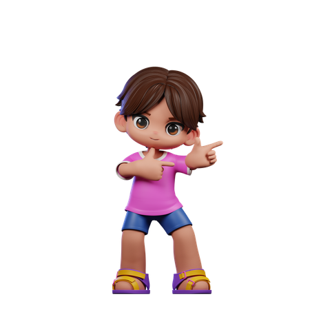 Cute Boy Pointing Left  3D Illustration