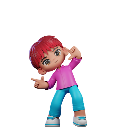 Cute Boy Pointing Left  3D Illustration