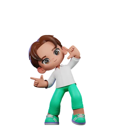 Cute Boy Pointing Left  3D Illustration