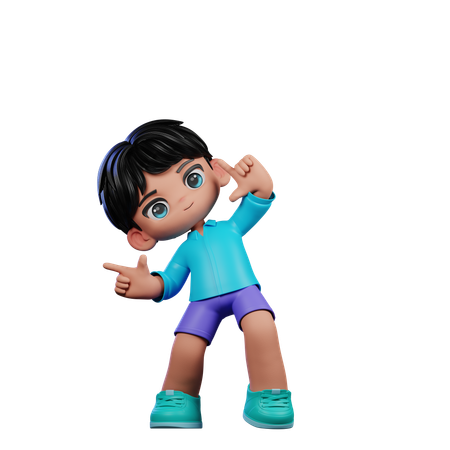 Cute Boy Pointing Left  3D Illustration