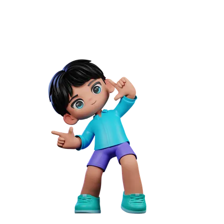 Cute Boy Pointing Left  3D Illustration