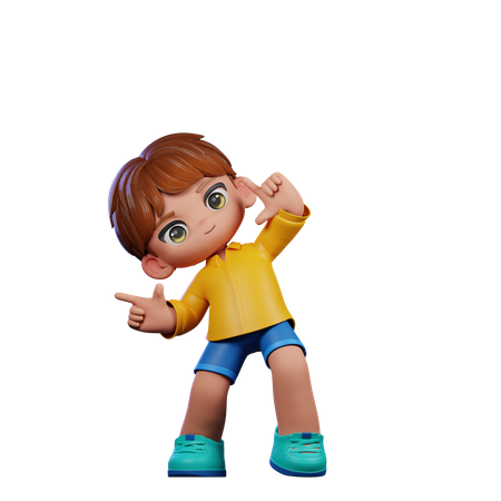 Cute Boy Pointing Left  3D Illustration