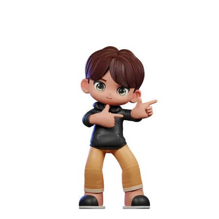 Cute Boy Pointing Left  3D Illustration