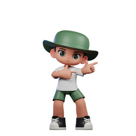 Cute Boy Pointing Left Pose  3D Illustration