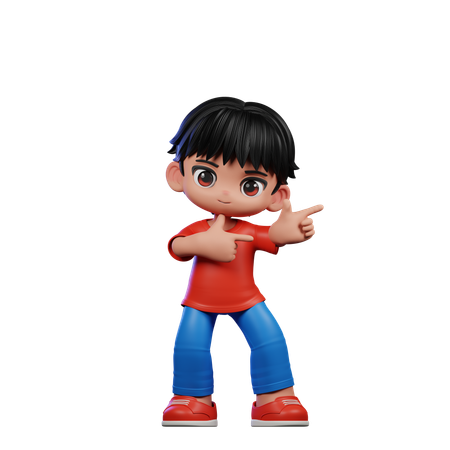 Cute Boy Pointing Left Pose  3D Illustration