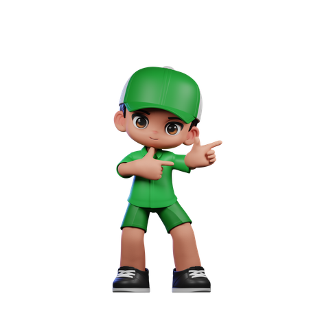 Cute Boy Pointing Left Pose  3D Illustration