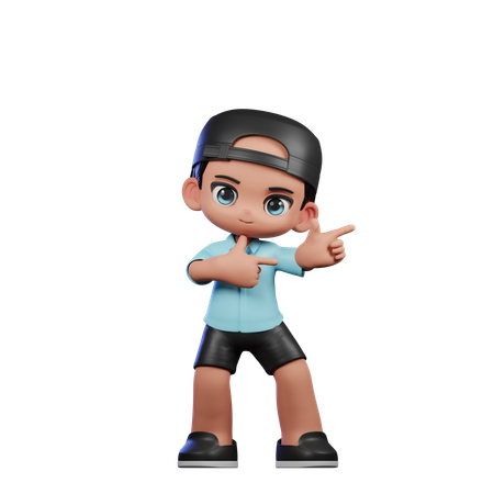 Cute Boy Pointing Left Pose  3D Illustration