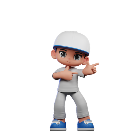 Cute Boy Pointing Left Pose  3D Illustration