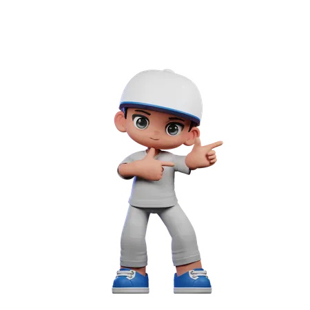 Cute Boy Pointing Left Pose  3D Illustration