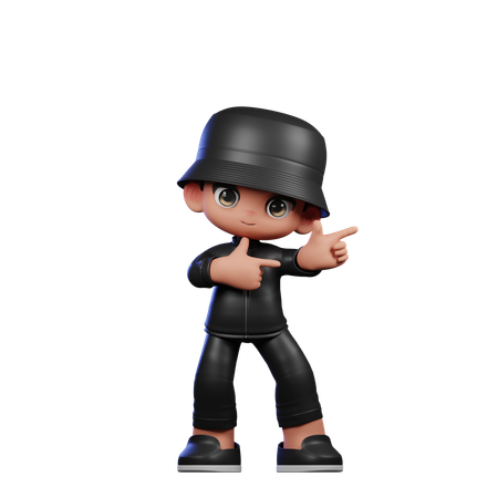 Cute Boy Pointing Left Pose  3D Illustration